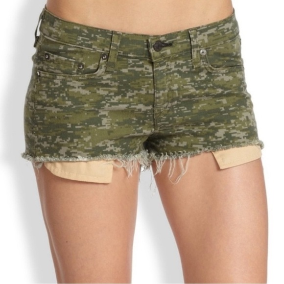 Rag & Bone jean shorts low rise camouflage green size 27 - Picture 4 of 10